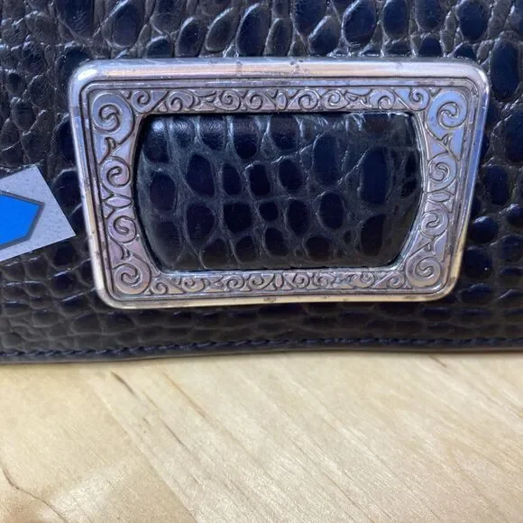 VTG Brighton Black Croc Leather Crossbody Clutch Purse Organizer Wallet Vintages - Picture 10 of 14